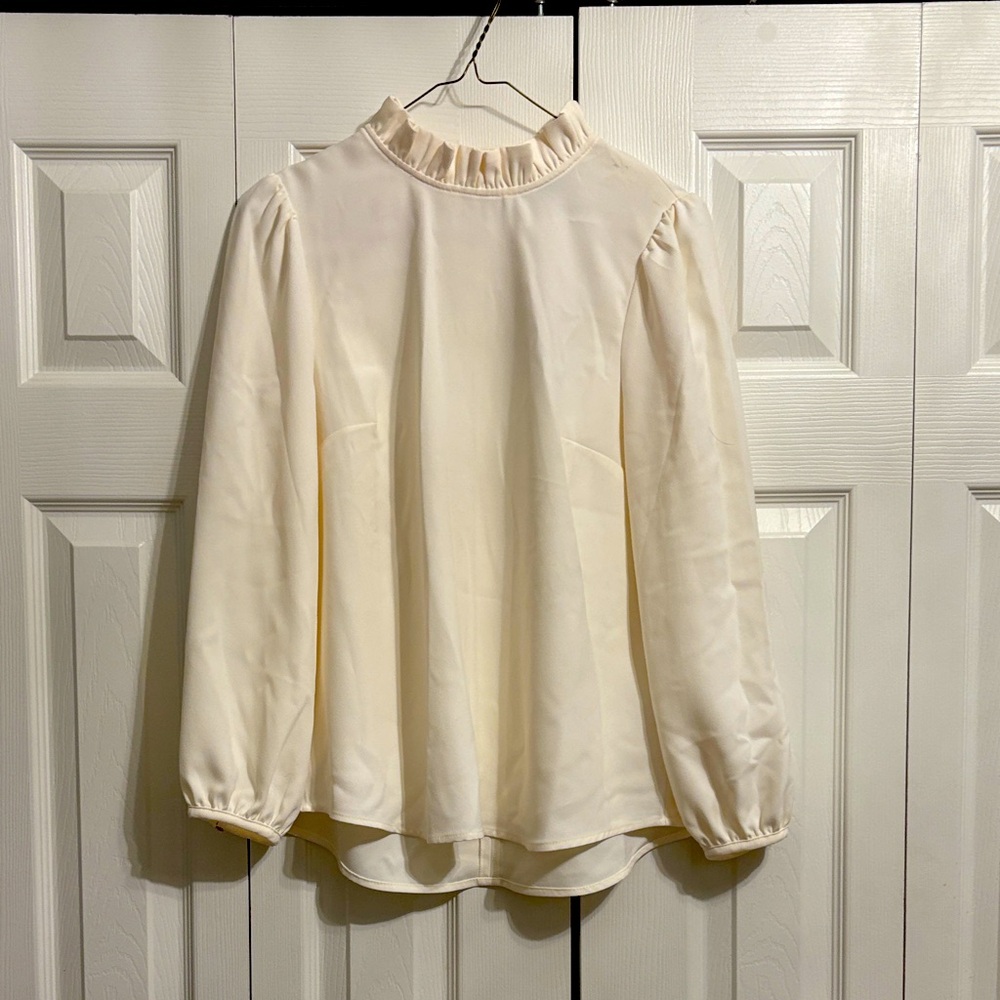 J. Crew Cream Blouse with Ruffle Collar-NWT-winter white- business/office